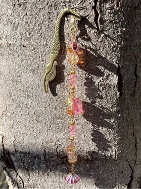 Gold Mermaid Bookmark with Pink Beads and Shell Charm